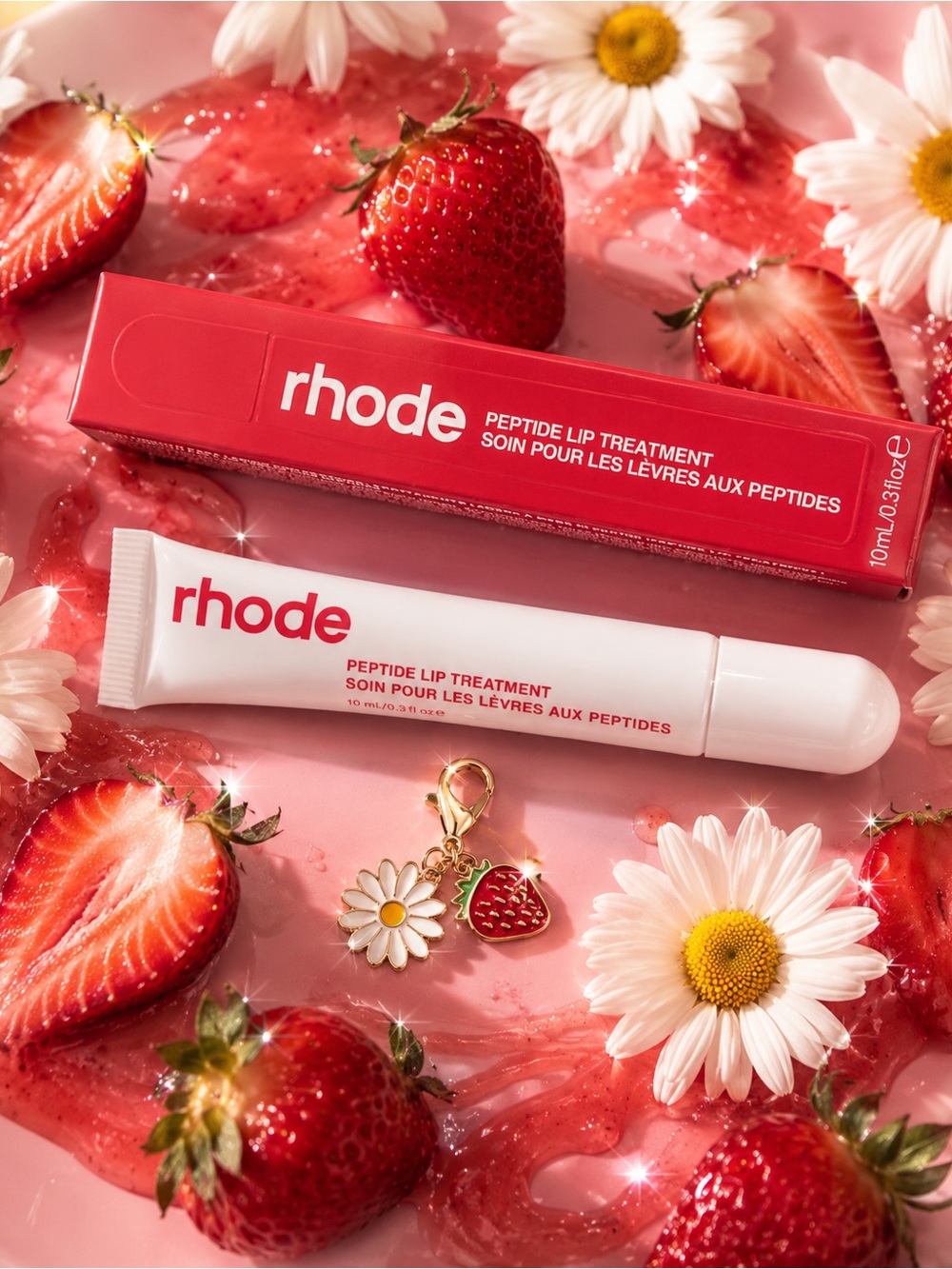 Rhode Peptide Lip Treatment – Strawberry Glaze + FREE Charm 🍓 🌼